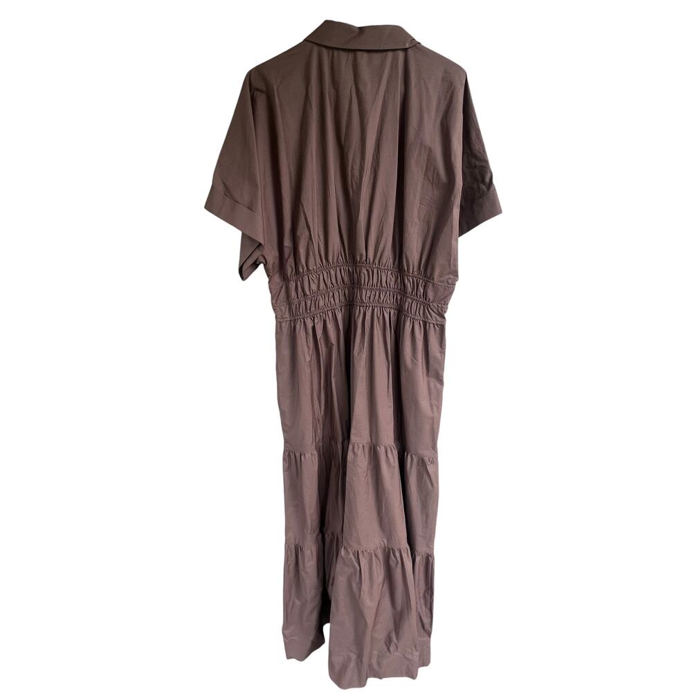 Anthropologie Somerset Dress Size XL Brown Maxi Shirt Poplin Tiered Pockets - Picture 4 of 4